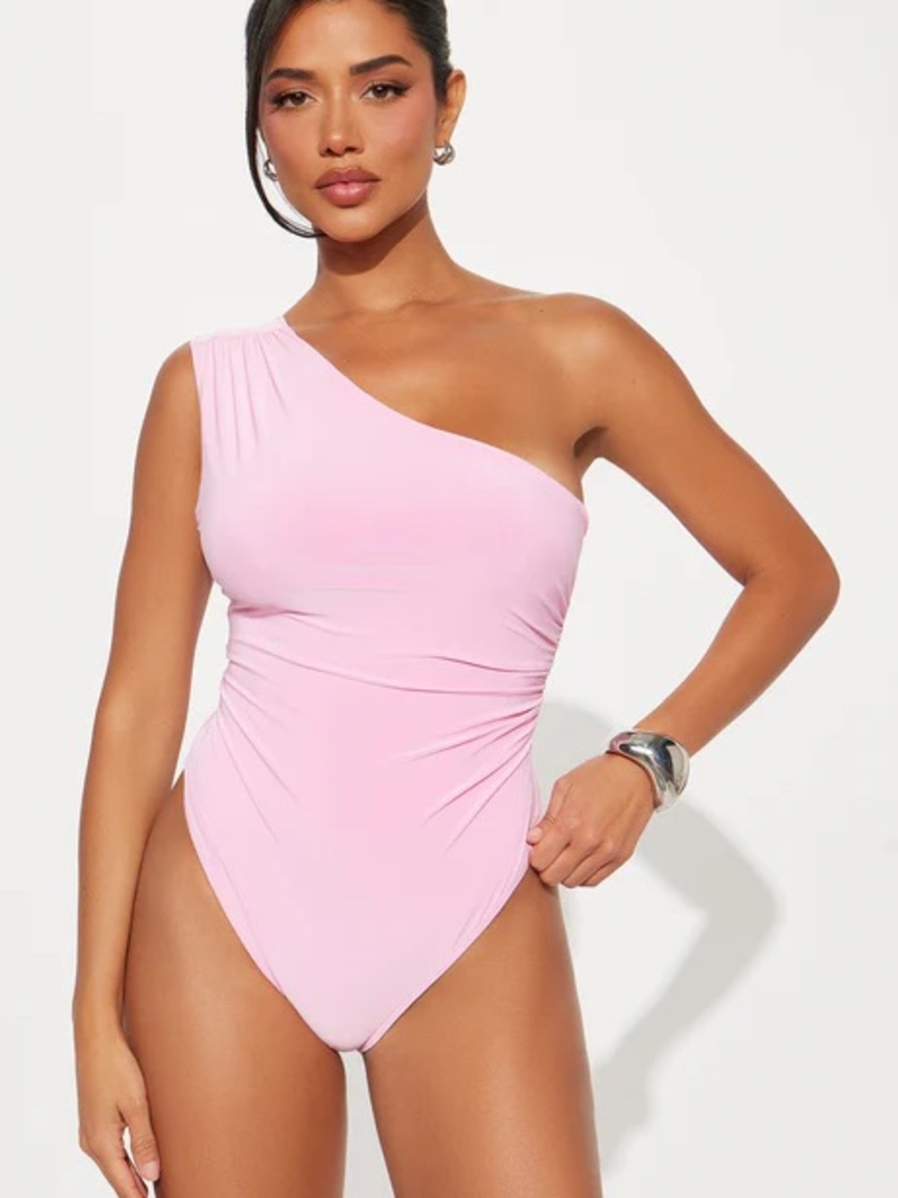 Pink One Shoulder Bodysuit